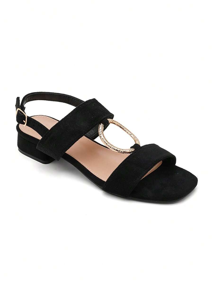 Sandales à petit talon carré avec bride tressée et boucle décorative - 黑色 3888 - 查看 1