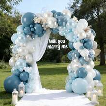 Bộ trang trí cổng bóng bay màu xanh nhạt 132 quả, bóng bay cao su màu trắng ngọc trai và xanh pastel nhồi bông kép kết hợp với bóng bay trong suốt, thích hợp cho tiệc mừng em bé trai, tiệc tiết lộ giới tính, đám cưới chủ đề mùa đông, tiệc sinh nhật chủ đề Frozen, tiệc nàng tiên cá, trang trí lễ rửa tội, lễ đặt tên, vòng hoa bóng bay sinh nhật đầu tiên. - Xem 2