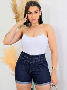 Women Denim Shorts - 藍色 - 查看 4