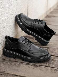 Men's Business Shoes, Loafers, Flat, Height Increasing, Lace-Up, Office/School Style, Half Size Larger - Black - View 8