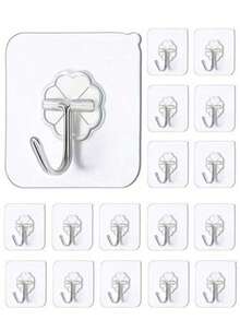 Móc treo tường trong suốt, chống thấm nước, có thể tái sử dụng, không mối nối, thích hợp sử dụng cho mục đích nặng nhọc trong nhà bếp, phòng tắm, văn phòng. - trong suốt - Xem 10