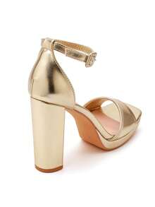 Sandales à Talons Bloc et Plateformes à Bride de Cheville - 金色 - 查看 5