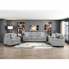 Durable Chenille Fabric Sofa W Decorative Pillows Blue Contemporary Living Room Furniture 1pc On-Site - 灰色 + 合板 + 現代風格 + 6 座 - 查看 13