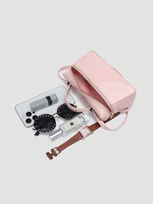 1个纯色PU方形斜挎包，适合女性日常时尚搭配和外出穿着。 - 粉色 - 查看 8