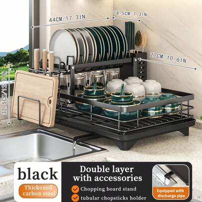 Kusuxva A Large Capacity Double-Layer Dish Rack With Holders
