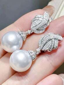 1 Pair Elegant Cubic Zirconia & Faux Pearl Drop Earrings For Women For Wedding Engagement Party Jewelry Valentine's Day Gift - 1# - View 6