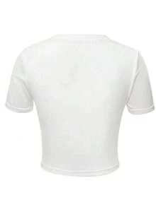 Camiseta Cropped Feminino Gola Redonda em Tecido de Algodão Verão Flor Lançamento Leve e Moderno - Branco - Visão 3