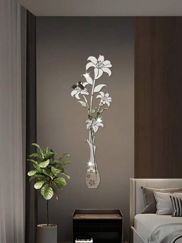 1 stuk acryl 3D spiegel bloemenvaas muursticker, minimalistische bloemenkunst muursticker, verwijderbare PVC muursticker, lente huisdecoratie om je huis op te frissen, decoratieve sticker cadeau voor verjaardag, afstuderen, woonkamer, slaapkamer, badkamer