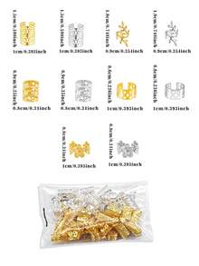 100pcs Elegant Braided Hair Accessories Adjustable Hair Rings Intricate Design Vintage Style Women's Dreadlock Accessories - Gold and Silver - View 7