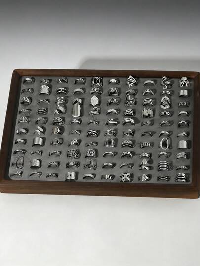 Blind Box Silver Ring Surprise Bag - Random Designs | Geometric Lines, Textured Patterns, Vintage Hollow-Out Styles And More | Diverse Niche Design Silver Rings, High-Quality Materials, Unbox Endless Styling Possibilities