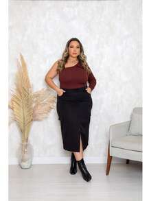 WOMEN'S PLUS SIZE COLORFUL SKIRT WITH SIDE POCKETS AND LYCRA FROM SIZES 46 TO 60 - 黑色 - 查看 4