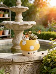 1个可爱蘑菇造型多肉植物花盆，卡通树脂坐姿雕塑花盆，带排水孔，适合小型植物和多肉植物，耐候性强，室内外花园装饰，送给植物和园艺爱好者的精美礼物 - B - 查看 6