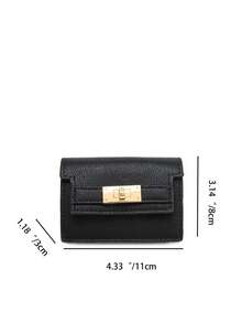 Women's Fashion Litchi Grain Lock Closure Short Multi-Card Slot Clutch Wallet - Black - View 9