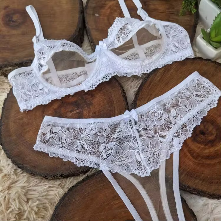 Lingerie Set Without Underwire With Invisible Tulle Sensual Panties Comfortable Bra Margareth Sexy Lingerie Adjustable Straps - 白色 - 查看 3
