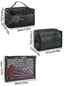 3pcs Women's Travel Makeup Bag Set. Classic Polka Dot Mesh Multi-Piece Multifunctional Handheld Makeup Organizer Bag, Large Capacity Travel Essential - Multicolor - View 12