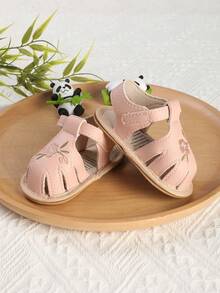 1 Pair Girls Fashion Embroidered Flower Hook-And-Loop Non-Slip Design Infant Toddler Sandals, Summer Spring Autumn - Pink - View 7