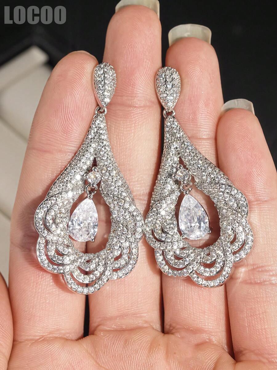 1 Đôi bông tai dáng dài đính đá Cubic Zirconia tuyệt đẹp dành cho nữ, thích hợp làm quà tặng đám cưới, lễ đính hôn, kỷ niệm, tiệc tùng hoặc quà Valentine. - 1 # - Xem 1