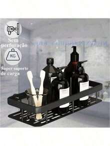 Rectangular Organizer Shelf Support With Self-Adhesive, Black, 30x12.5x5cm - màu đen - Xem 3