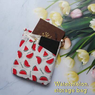 حقيبة تسوق بشكل البطيخ قطعة واحدة، حقيبة تخزين متعددة الوظائف مع حامل أقلام، مناسبة للتنقل والتنظيم والإدارة، محمولة لتخزين الكتب والأجهزة اللوحية