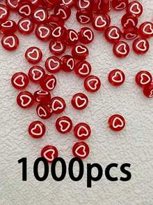 100-1000 piezas de cuentas de corazón de acrílico, rojo con patrón de corazón blanco, para hacer joyas, manualidades DIY - Corazón de amor rojo y blanco - Ver 6