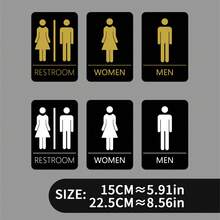 1个亚克力黑色3D立体洗手间文字标识牌，金色/白色“WC”浴室识别牌 - 彩色 - 查看 5