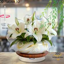 2D平面波西米亚风格亚克力花卉装饰画 - 4朵白色百合花，金色点缀，春季主题家居装饰，适用于客厅、卧室、办公室 - 母亲节、复活节、斋月完美礼物，办公桌装饰 | 花卉桌面艺术品 | 精致花瓣细节，波西米亚风格家居装饰，无需电源 - 彩色 - 查看 11
