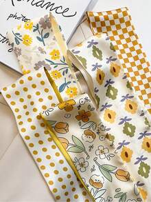 4pcs Floral Print Elegant Casual Polyester Chiffon Long Scarf Hair Band Ribbon Headband,Vintage French Style,Hair Accessories For Women - Multicolor - View 3