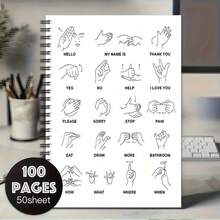 ASL Alphabet & Phrases Spiral Notebook, Bilingual Sign Language Learning Book With ASL/English Hand Gestures, Spiral Bound Durable Paper, For Deaf Community Teachers Students, Language Journal & Reference Guide For ASL Classes - A - View 1