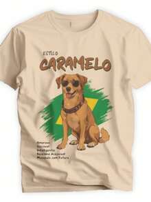 Unisex Vintage Streetwear T-Shirt, Polyester, Dog Style, Caramel Color, B1591, 100% Cotton, Immediate Shipping - 米色 - 查看 2
