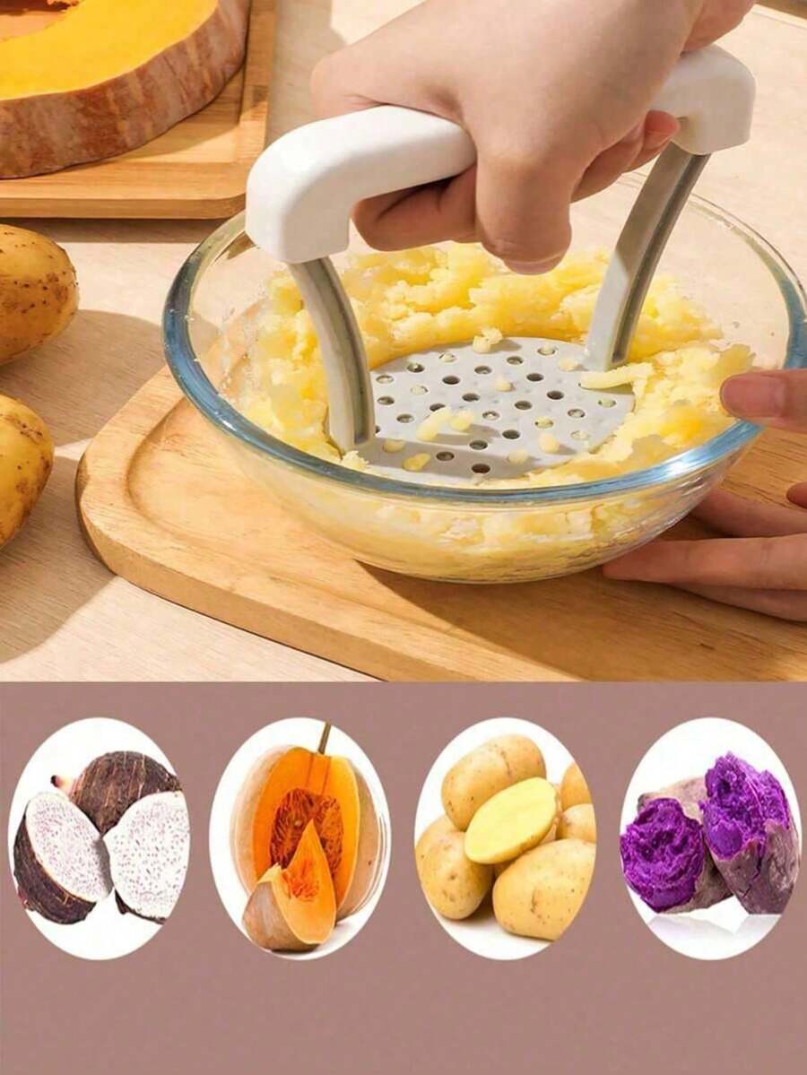 1pc Manual Potato Masher, Potato Crusher, Durable Plastic Manual Mash Tool, Kitchen Vegetable Fruit Crushing Tool, Crusher G Press, Essential Kitchen Tool - Multicolor - View 1