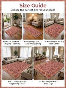 1pc Gold Diamond Velvet + 850g/㎡ + Pointed Toe Gypsum Bottom Printed Carpet, Retro Pink Floral Pattern, Non-Slip Durable, Modern Bohemian Holiday Carpet, Moroccan Washable Design Suitable For Yard, Patio, Balcony, Picnic Outdoor Decor, Study Entrance, Indoor Carpet Mat, Long Hallway Carpet - A - View 5