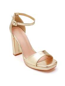 Sandales à Talons Bloc et Plateformes à Bride de Cheville - 金色 - 查看 2