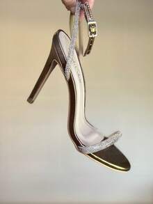 Women's Sandal With Rhinestones And Buckle, 11cm, Angela Galvão - 銅色 - 查看 3