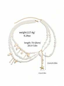 1 st bohemisk strandsnäckskedja i midja, konstgjord pärla med sjöstjärnor och snäckskal, lämplig för fester, presenter, vardagskläder - Multifärgad - Visa 4