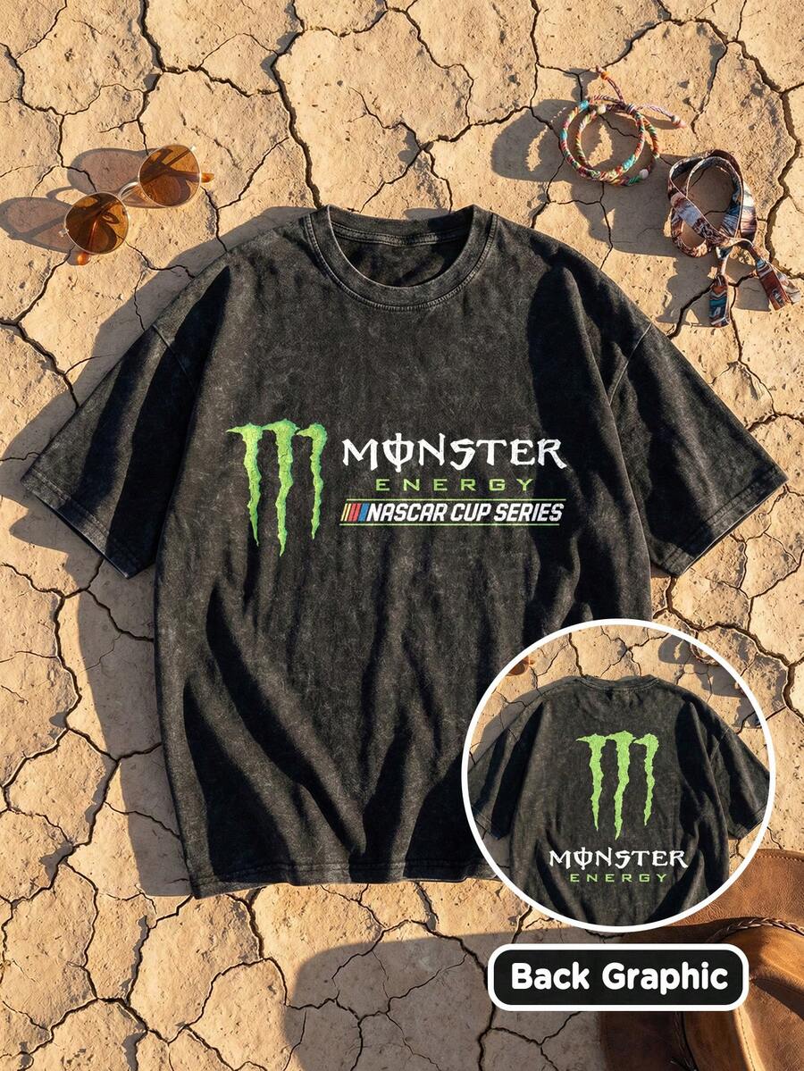 Motocross Dirt Bike Racing Graphic Tee Acid Washed Shirt Unisex Couple Matching Boyfriend Style Extreme Sports Aesthetic Neon Green Print Y2K Biker Grunge Distressed Cotton Graphic Tees Men Oversized T Shirt Summer Clothes Men Fall Clothes Men Winter Clothes Camisetas Para Hombre - 黑色 - 查看 1