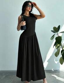 Women's Sleeveless Long Dress, Elegant, Asymmetrical, Casual, Evangelical Fashion - 黑色 - 查看 6