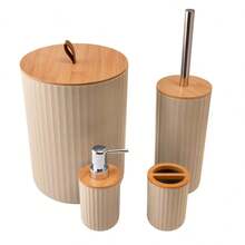 Luxury 4-Piece Bathroom Set With Bamboo Lid And Toothbrush Holder - Màu be - Xem 1