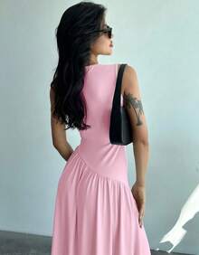 Women's Sleeveless Long Dress, Elegant, Asymmetrical, Casual, Evangelical Fashion - 淺粉色 - 查看 7