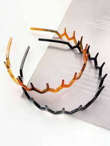 2条/4条装亮黑色和豹纹防滑发带，时尚波浪锯齿发带，家居护肤化妆发带，适合日常佩戴。 - 彩色 - 查看 3