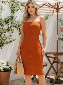 Women Sweater Dresses - 亮橙色 - 查看 4