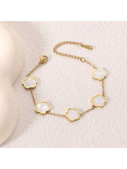 Pulsera de acero inoxidable con trébol de cuatro hojas de moda, joyería de pulsera de trébol de cuatro hojas de lujo de nicho