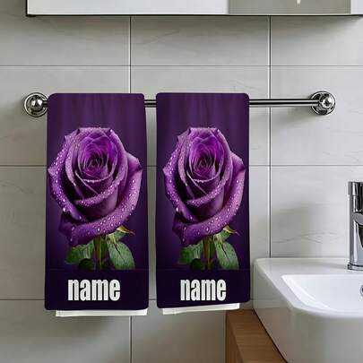 2/4/6/8/10/12PCS [Customizable Rose Towels] Ultra-Absorbent Quick-Dry Soft Microfiber Towels - Customizable Purple Rose With Water Drop Design | Perfect For Valentine'S Day, Anniversaries, Parties, Gifts & Home Decor , Modern Nordic Style, Personalized Text Option, Bathroom Towels | Cartoon Floral Design | Faderesistant Fabric, Super Absorbent Kitchen Towels, Cleaning Cloths, Soft & Durable, Machine Washable, Multi-Functional Holiday Decor, Birthday Present For Family & Friends, Outdoor Party Supplies, Suitable For Cooking, Baking, Bathroom, Dining Table Decoration - Perfect Home Decor Choice. Kitchen Decor, Kitchen Cleaning, Holiday Party Decoration, Kitchen & Bathroom Essentials,  Housewarming Gift. Suitable For Valentines, Christmas Day, Halloween, Thanksgiving Day, Easter Day, Mother'S Day, Father'S Day, Back To School Season