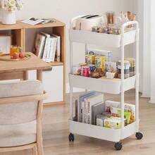 3 - Tier Rolling Storage Cart With Wheels, Multi - Layer Utility Trolley Organizer With Perforated Shelves For Bathroom, Kitchen, Office, Bedroom, Easy To Move And Assemble - trắng - Xem 3
