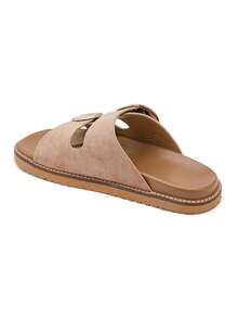 Mules And Plateforms And Double Boucles Dorées In Suédine - Khaki - View 4