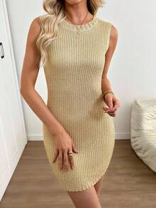 Mejors Damen sexy, süßes Y2K Pailletten einfarbiges ärmelloses Strickkleid, Retro Streetwear Stil, geeignet für Frühling/Sommer Ausflüge, Party, Urlaub, Pendeln, Date, Feiertage, Freizeitkleidung, Goldfarbe - Gold - Übersicht 2