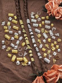 100pcs Elegant Braided Hair Accessories Adjustable Hair Rings Intricate Design Vintage Style Women's Dreadlock Accessories - Gold and Silver - View 4