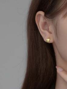 BALMORA 1 Paar S925 Sterling Silber modische geometrische Kreis minimalistische Ohrringe, geeignet für den täglichen Gebrauch von Frauen, tolles Geschenk zum Valentinstag, Muttertag und anderen Feiertagen - Gold - Übersicht 5