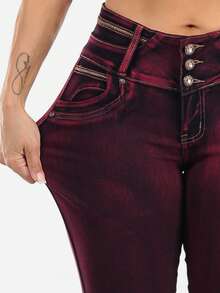 MX JEANS Butt Lifting Burgundy Acid Wash Skinny Jeans - Nhiều màu - Xem 11