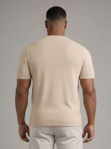 TRICOT DE LUXO Men's Lightweight, Plain, Cool, Basic Crew Neck Knit T-Shirt, High Quality, Premium Quality, For Spring, Summer, And Autumn. - 米色 - 查看 2