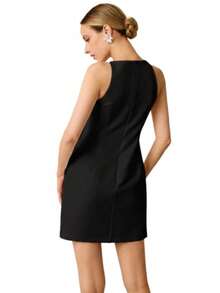 MODA MO, REF: AS1865 - Women's Short Sleeveless Dress With Thin Straps And A Back Zipper. Comfortable To Wear, This Elegant Summer Dress Flatters The Figure And Is Suitable For Everyday Wear. - 黑色 - 查看 2